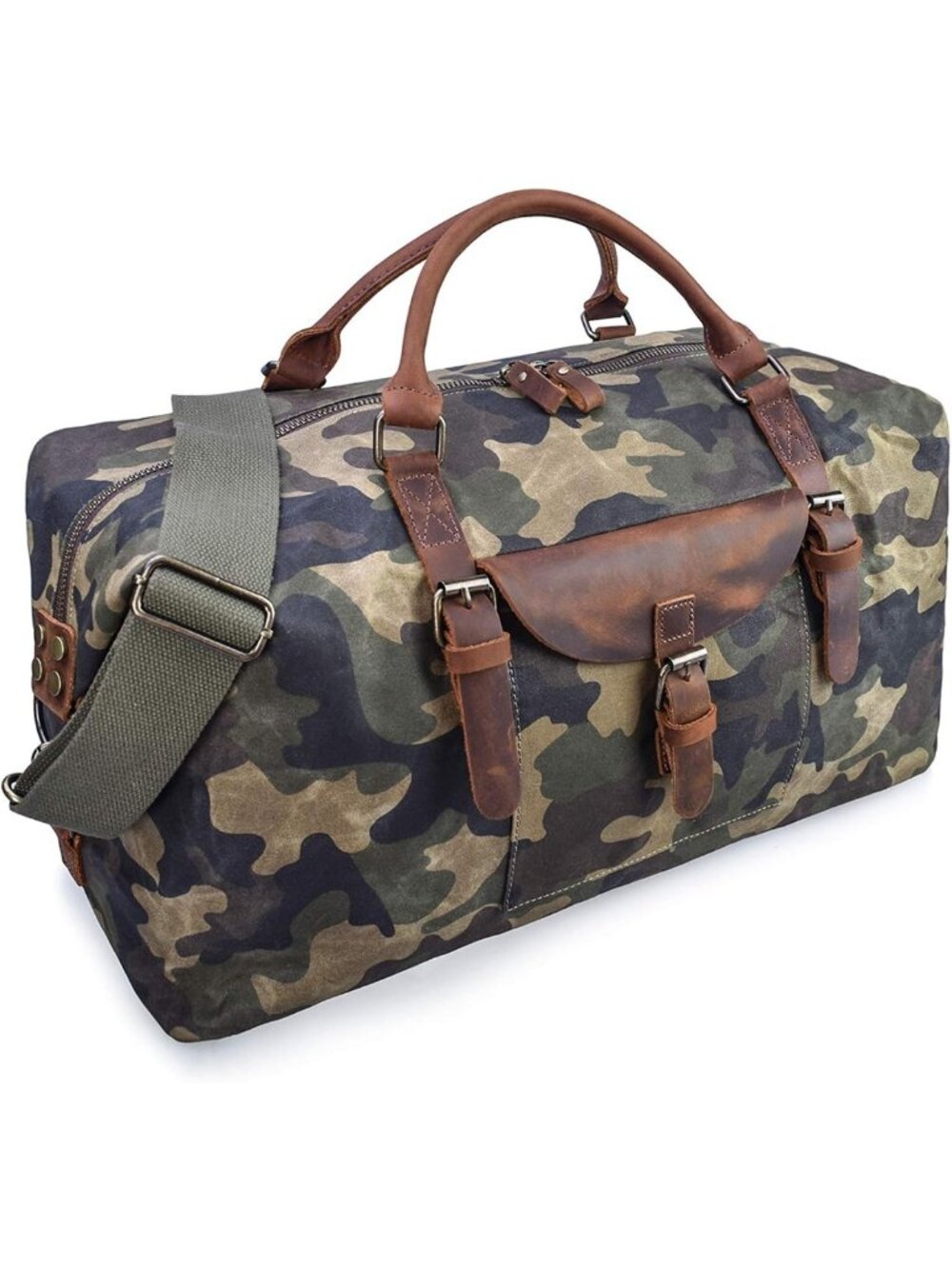 Waterproof Oversized Canvas Duffel Bag - Leather Trim Weekender Travel Tote